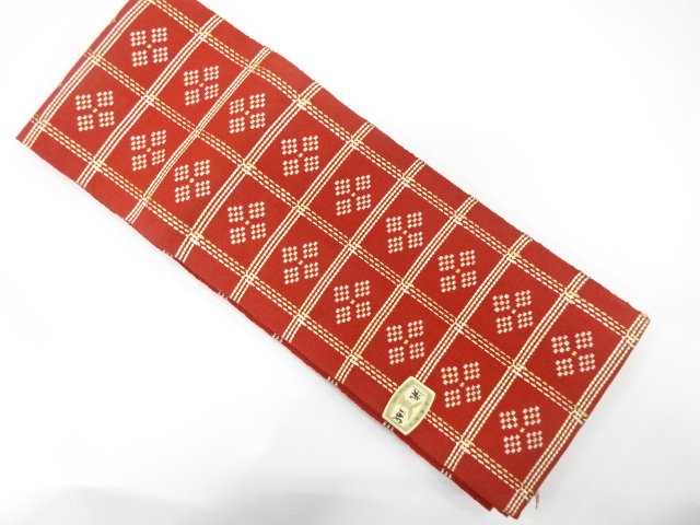 JAPANESE KIMONO / UNUSED HANHABA OBI / WOVEN GRID & RHOMBUS